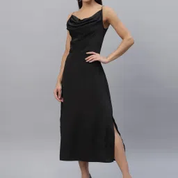 Women A-line Black Below Knee Dress-image-95