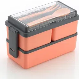 Tiffin Orange Lunch Box with Spoon and Fork Office School Collage 3 Containers Lunch Box-image-63