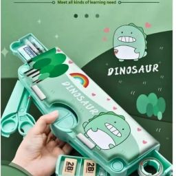 Dinosaur Design 4 Button Pencil Compass for Kids, School Pencil Box For Boys & Girls Art Plastic Pencil Box-picture-1