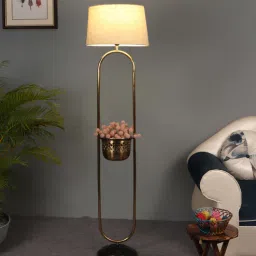 sapphire Lenin White Iron & Cloth Shade Floor Lamp With Brass & Black Base-picture-23