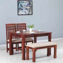 woodsworth from pepperfry Drusilla Sheesham Wood 4 Seater Dining Set In Scratch Resistant Honey Oak Finish With Bench-picture-44