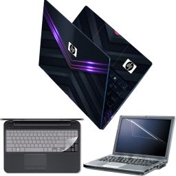 Techfit Full Body Laptop Skin with Screen Guard and Key Guard - HP Purple Glow Lines Combo Set-0