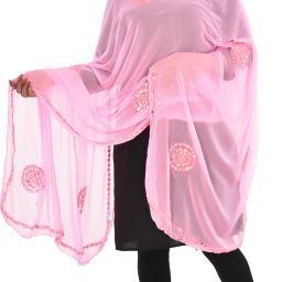 Chiffon Embellished Pink Women Dupatta-image-8