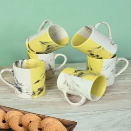 fabinaliv Yellow & White Ceramic 280 ml Handcrafted (Set of 6) Coffee Mug-picture-41