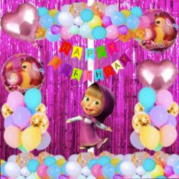 Printed Masha Birthday Decoration Theme Kit with Pastel Balloons and Masha Foil Balloon Balloon-12