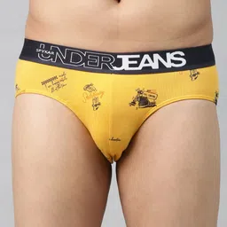 UnderJeans by Spykar Men Mustard Yellow & Navy Printed Briefs 8907966422858-image-65