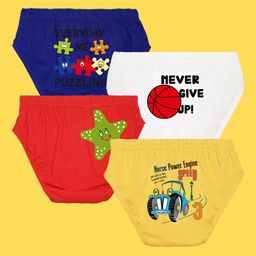 NUSYL Boys Pack Of 4 Printed Pure Cotton Basic Briefs-picture-11