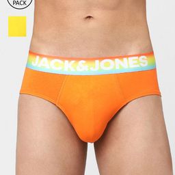 Jack & Jones Men Pack Of 2 Orange & Yellow Solid Cotton Basic Briefs 116795901-29