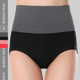 PLUMBURY Pack Of 2 Striped High-Rise Tummy Control Brief-image-99