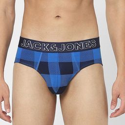 Jack & Jones Men Blue Checked Cotton Basic Briefs 116795401-48