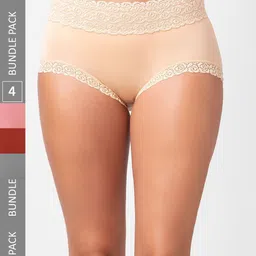 NOIRA Pack Of 4 Assorted Cotton Lace Hipster Briefs-image-87