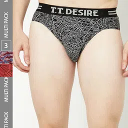 T.T. Mens Desire 100% Combed Cotton Printed Brief Top Elastic Pack of 3-14