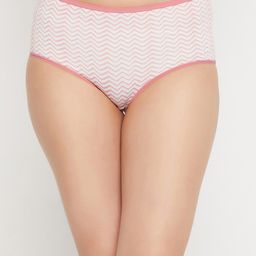 Clovia Off-White & Pink Chevron Printed High-Rise Pure Cotton Hipster Briefs-50
