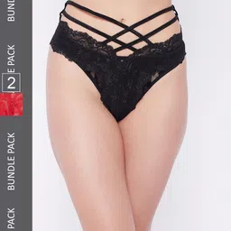 SECRETS BY ZEROKAATA Women Pack of 2 Assorted Lace Thongs ZASTPTY05072A-picture-5