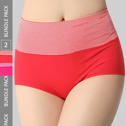 PLUMBURY Pack Of 2 Cotton Striped Tummy Control Briefs-image-10