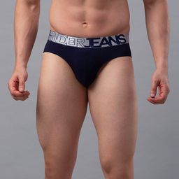 UnderJeans by Spykar Men Navy Blue Solid Mid Rise Cotton Blend Briefs-picture-51