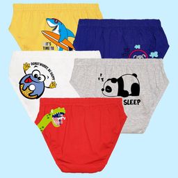 NUSYL Boys Pack Of 5 Printed Cotton Anti-Bacterial Basic Brief-image-76