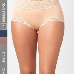 NOIRA Pack Of 4 Assorted Cotton Lace Hipster Briefs-image-96