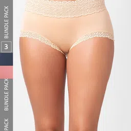 NOIRA Pack Of 3 Assorted Cotton Lace Hipster Briefs-image-63
