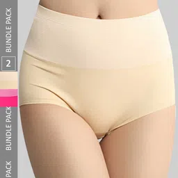 PLUMBURY Pack Of 2 Cotton Striped Tummy Control Briefs-image-90