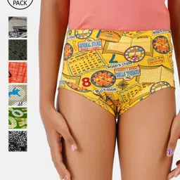 Ramraj Girls Pack Of 7 Assorted Printed Pure Cotton Hipster Briefs-image-25