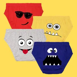 NUSYL Boys Pack Of 4 Assorted Pure Cotton Anti-bacterial Basic Briefs-picture-48