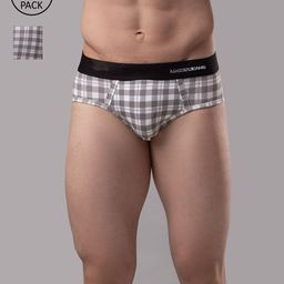 UnderJeans by Spykar Men Pack of 2 Printed Cotton Blend Basic Briefs UJNPBC035WHITECHECK-42