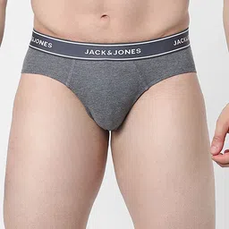 Jack & Jones Grey Melange Solid Cotton Basic Briefs -1952294006-image-5