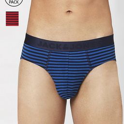 Jack & Jones Men Pack Of 2 Multicoloured Striped Cotton Basic Briefs 116794501-1