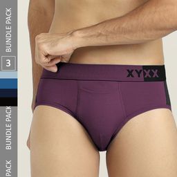XYXX Men Pack Of 3 Colourlocked Mid-Rise Anti Microbial Basic Brief-3