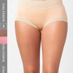 NOIRA Pack Of 3 Assorted Cotton Lace Hipster Briefs-picture-52