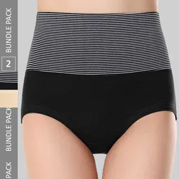 PLUMBURY Pack Of 2 Striped High-Rise Tummy Control Brief-image-10
