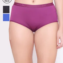ABELINO Women Pack Of 3 Assorted Solid Cotton Boy Shorts PANTY3PCPLAINBOYSHORTS04-Black-image-51
