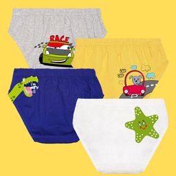 NUSYL Boys Pack of 4 Printed Pure Cotton Basic Briefs-picture-49