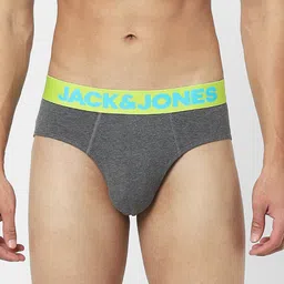 Jack & Jones Men Grey Solid Cotton Basic Briefs 116794202-52