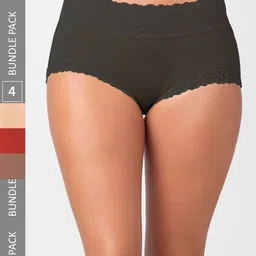 NOIRA Pack Of 4 Assorted Cotton Lace Hipster Briefs-image-98