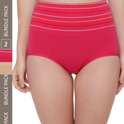 PLUMBURY Women Pack Of 2 Striped Cotton High-Waist Hipster Briefs PLPANTY11207622PINK/BGM-image-72