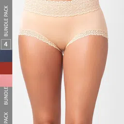 NOIRA Pack Of 4 Assorted Cotton Lace Hipster Briefs-image-89