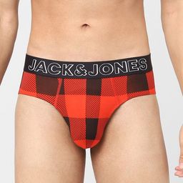 Jack & Jones Men Orange & Black Checked Cotton Basic Briefs 116795402-53
