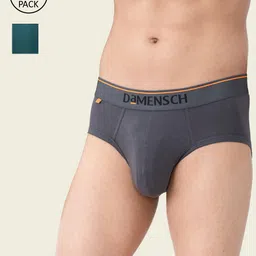 DAMENSCH Men Pack Of 2 Charcoal & Teal Solid Deo-Cotton Basic Briefs-picture-14