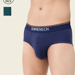 DAMENSCH Men Pack Of 2 Navy Blue & Teal Solid Cotton Basic Briefs-picture-25