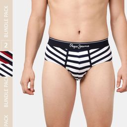 Pepe Jeans Men Pack Of 2 Striped Basic Briefs-image-43