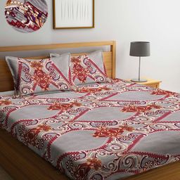 Arrabi Multicoloured Ethnic Motif Printed Fitted 300 TC King Bedsheet With 2 Pillow Covers-image-6