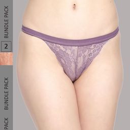 PrettyCat Women Pack Of 2 Self-Design Lace Low-Rise Thong Briefs-picture-16