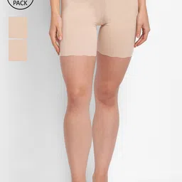 FashionRack Women Pack Of 3 Beige Solid Cotton Boy Shorts Briefs-image-24