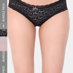 Amour Secret Pack Of 3 Floral Printed Laced Mid-Rise Hipster Briefs-image-59