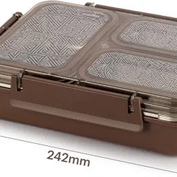 cello Tri Lunch | Silicon Seal in The Lid | 4 Sided Click Locks | Brown | Inner Steel 1 Containers Lunch Box image 5