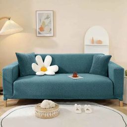 cortina Teal Geometric Jacquard 3 Seater Elastic Stretchable Sofa Cover-picture-11