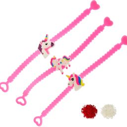 Designer Kids' Favourite Latest Design Unicorn Rakhi With Heartfelt Quoted Greeting Card Plastic (PVC) Rakhi, Greeting Card Set-32