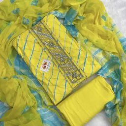 Unstitched Pure Cotton Salwar Suit Material Embroidered, Printed-image-19
